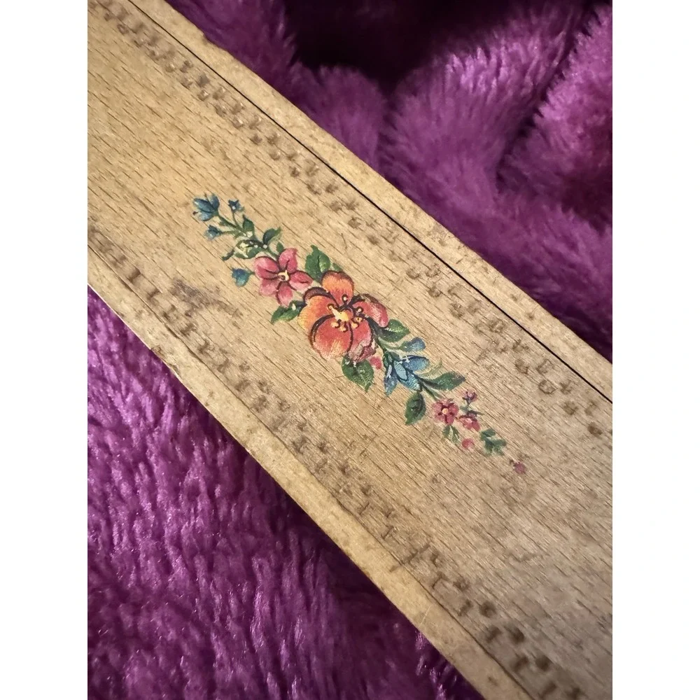 ANTIQUE PENCIL BOX WOOD SLIDE TOP 1800-1900 FLORAL DECOR VICTORIAN STATEMENT
